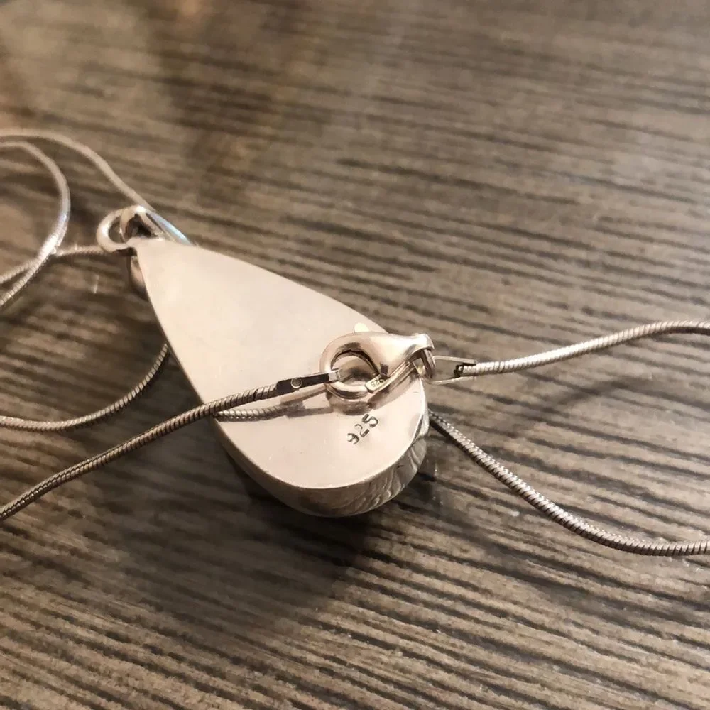 Vintage Blue Labradorite Tear Drop Pendant with Chain